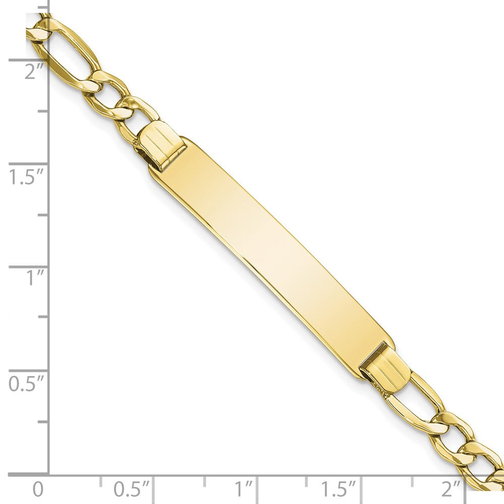 10k Polished Semi-Solid Chain/Solid Plate Figaro Link 35x7mm Plate ID Bracelet