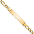 10k Polished Semi-Solid Chain/Solid Plate Figaro Link 35x7mm Plate ID Bracelet