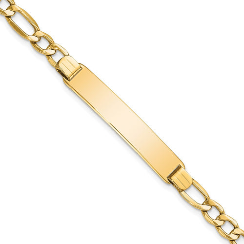 10k Polished Semi-Solid Chain/Solid Plate Figaro Link 35x7mm Plate ID Bracelet