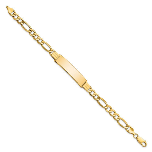 10k Polished Semi-Solid Chain/Solid Plate Figaro Link 37x10mm Plate ID Bracelet