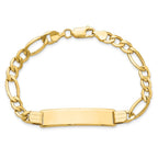 10k Polished Semi-Solid Chain/Solid Plate Figaro Link 37x10mm Plate ID Bracelet