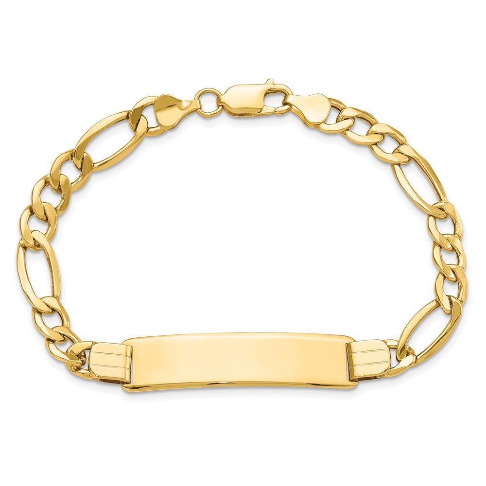 10k Polished Semi-Solid Chain/Solid Plate Figaro Link 37x10mm Plate ID Bracelet