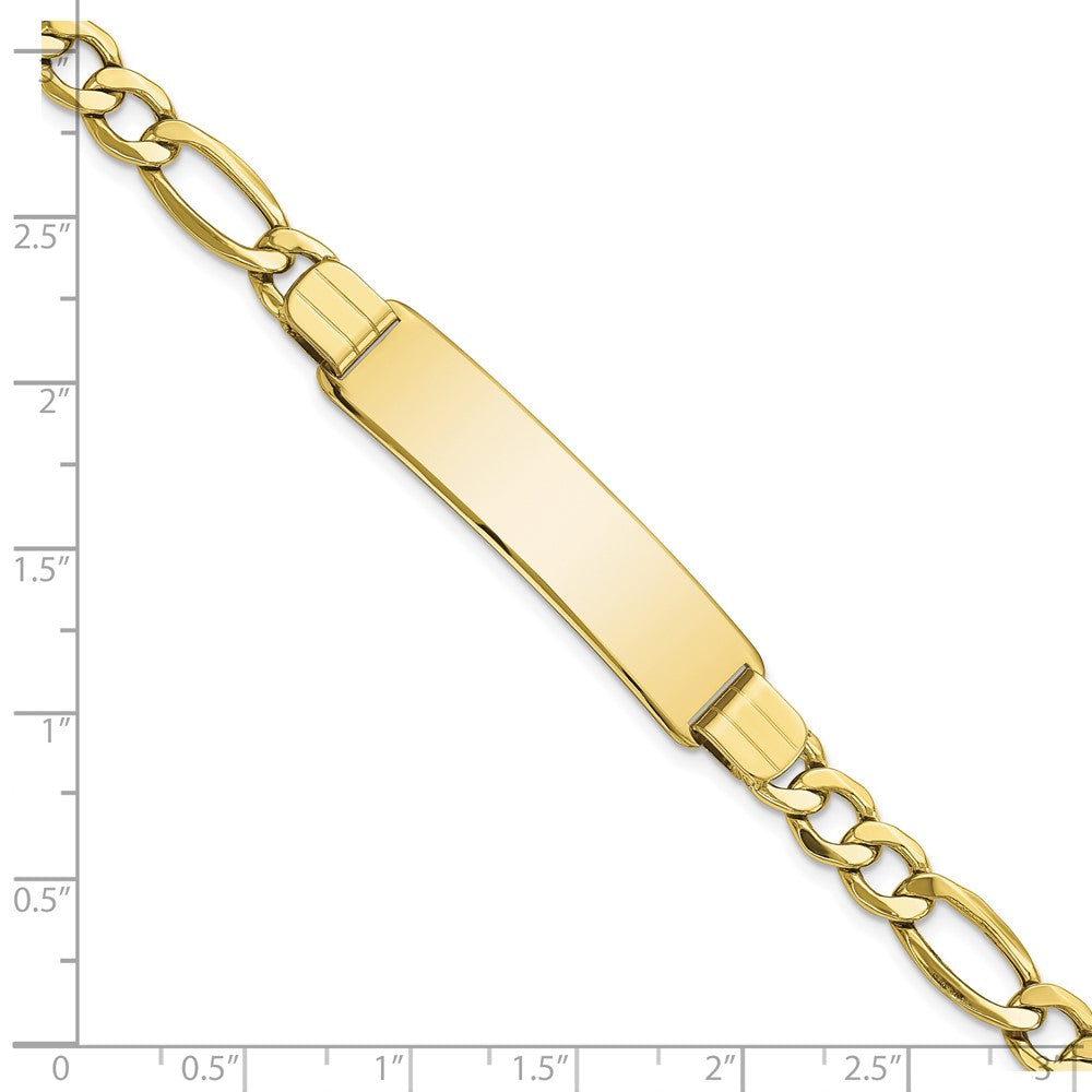 10k Polished Semi-Solid Chain/Solid Plate Figaro Link 37x10mm Plate ID Bracelet