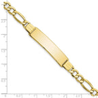 10k Polished Semi-Solid Chain/Solid Plate Figaro Link 37x10mm Plate ID Bracelet
