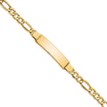 10k Polished Semi-Solid Chain/Solid Plate Figaro Link 37x10mm Plate ID Bracelet