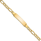 10k Polished Semi-Solid Chain/Solid Plate Figaro Link 37x10mm Plate ID Bracelet