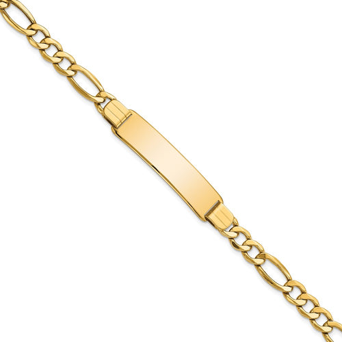 10k Polished Semi-Solid Chain/Solid Plate Figaro Link 37x10mm Plate ID Bracelet