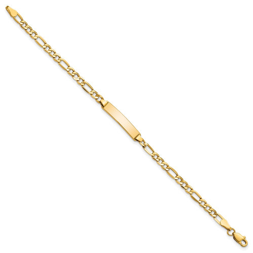 10k Polished Semi-Solid Chain/Solid Plate Figaro Link 23x4mm Plate ID Bracelet
