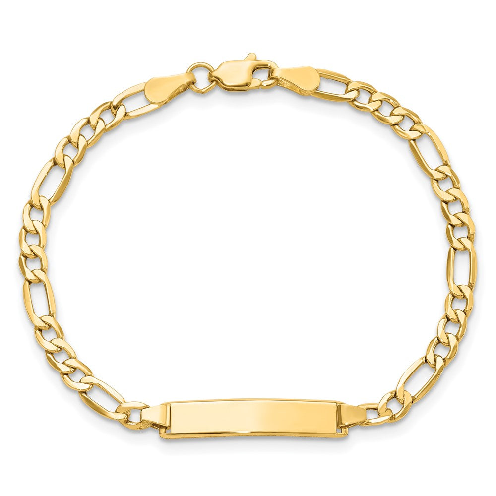 10k Polished Semi-Solid Chain/Solid Plate Figaro Link 23x4mm Plate ID Bracelet