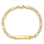 10k Polished Semi-Solid Chain/Solid Plate Figaro Link 20.3x4.4mm Plate 6 inch Baby/Child ID Bracelet