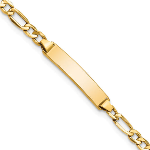 10k Polished Semi-Solid Chain/Solid Plate Figaro Link 23x4mm Plate ID Bracelet