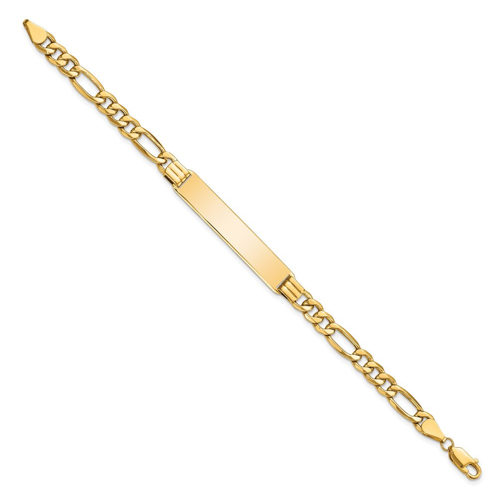 10k Polished Semi-Solid Chain/Solid Plate Figaro Link 39x8mm Plate ID Bracelet