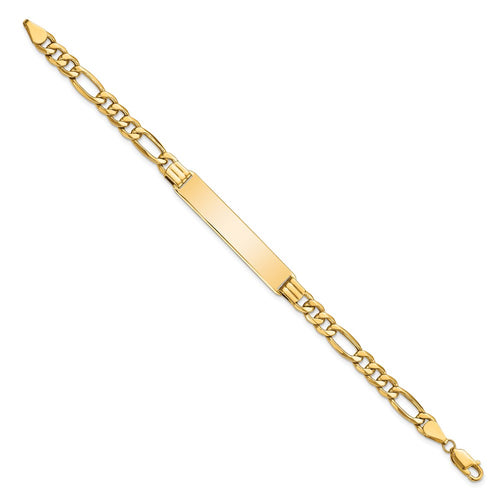 10k Polished Semi-Solid Chain/Solid Plate Figaro Link 39x8mm Plate ID Bracelet