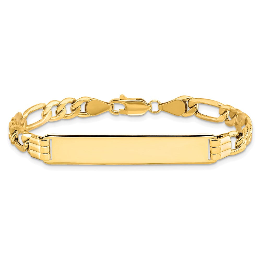 10k Polished Semi-Solid Chain/Solid Plate Figaro Link 39x8mm Plate ID Bracelet