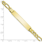 10k Polished Semi-Solid Chain/Solid Plate Figaro Link 39x8mm Plate ID Bracelet