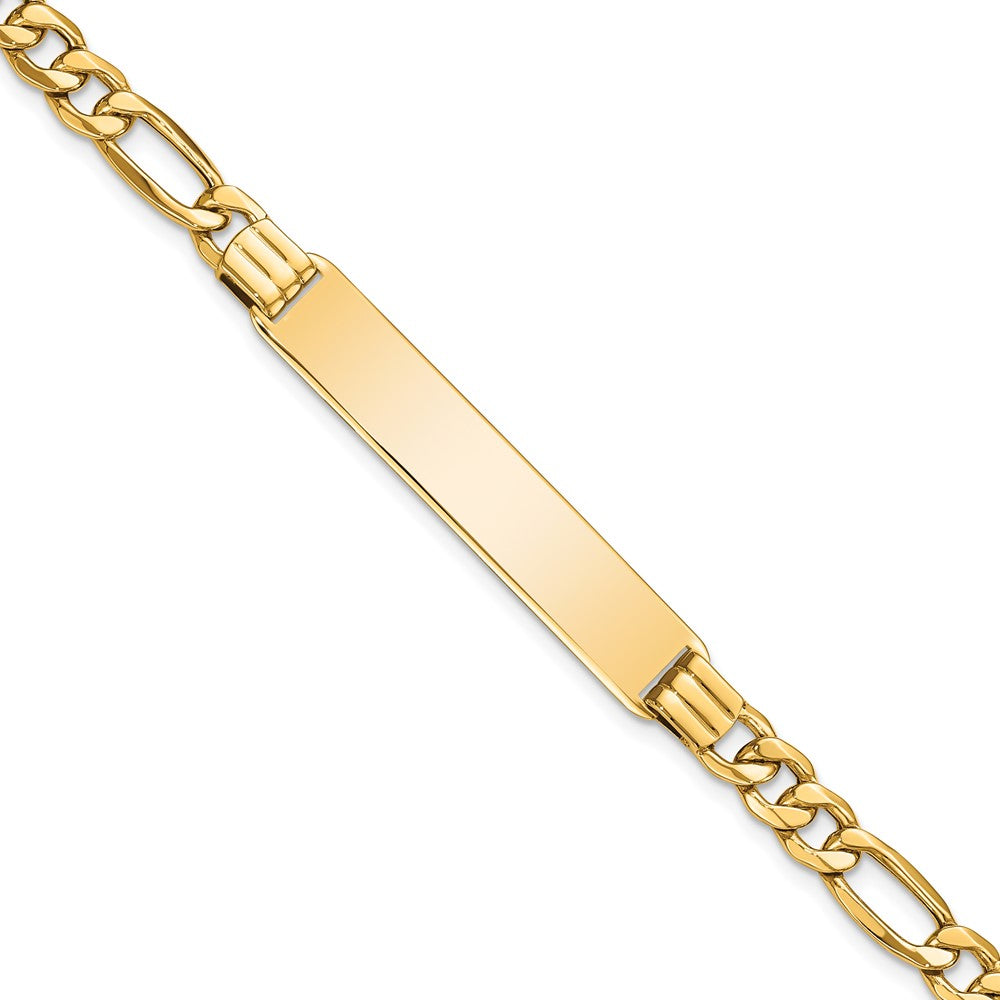 10k Polished Semi-Solid Chain/Solid Plate Figaro Link 39x8mm Plate ID Bracelet