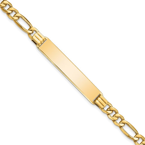 10k Polished Semi-Solid Chain/Solid Plate Figaro Link 39x8mm Plate ID Bracelet