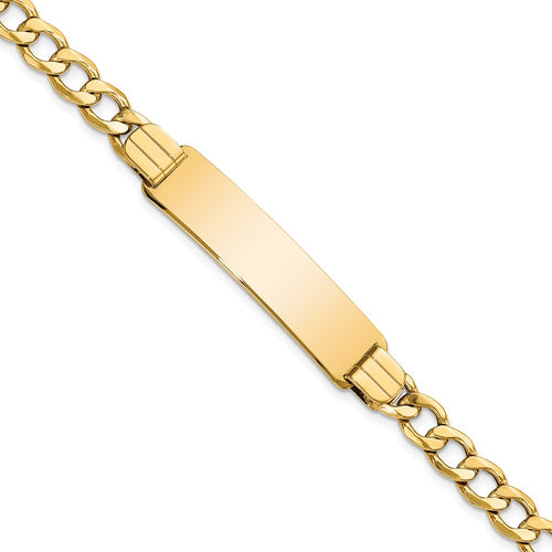 10k Polished Semi-Solid Chain/Solid Plate Curb Link 37x10mm Plate ID Bracelet