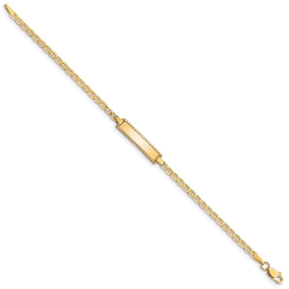 10k Polished Solid Chain/Solid Plate Anchor Link 18.5x5mm Plate 6 inch Baby/Child ID Bracelet