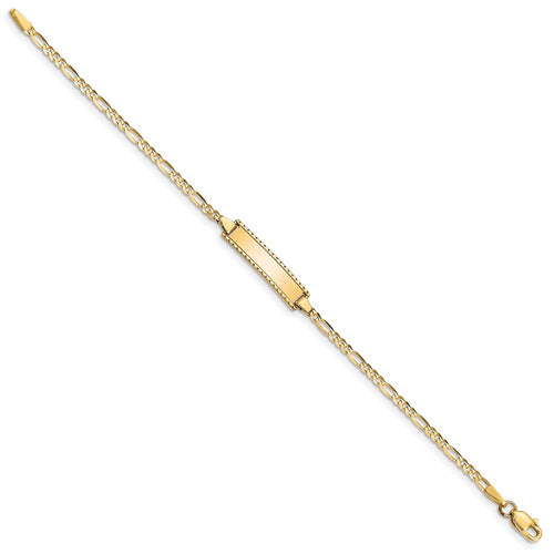 10k Polished Solid Chain/Solid Plate Figaro Link 18.5x5mm Plate 6 inch Baby/Child ID Bracelet