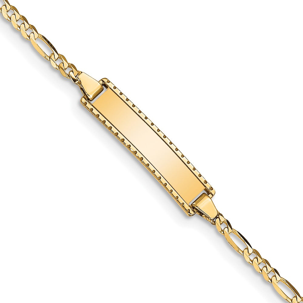 10k Polished Solid Chain/Solid Plate Figaro Link 18.5x5mm Plate 6 inch Baby/Child ID Bracelet