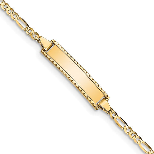 10k Polished Solid Chain/Solid Plate Figaro Link 18.5x5mm Plate 6 inch Baby/Child ID Bracelet