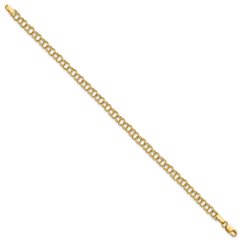 10k 4mm Hollow Double Link 8 inch Charm Bracelet