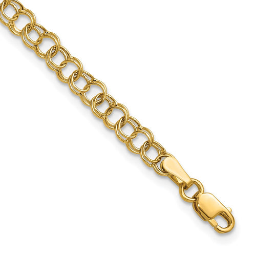 10k 4mm Hollow Double Link 8 inch Charm Bracelet