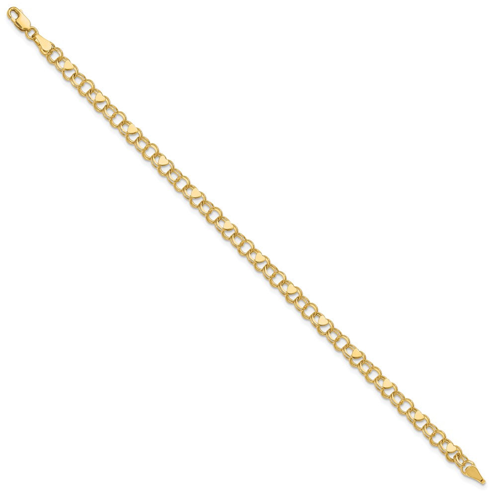 10k 4mm Solid Double Link with Hearts 8 inch Charm Bracelet