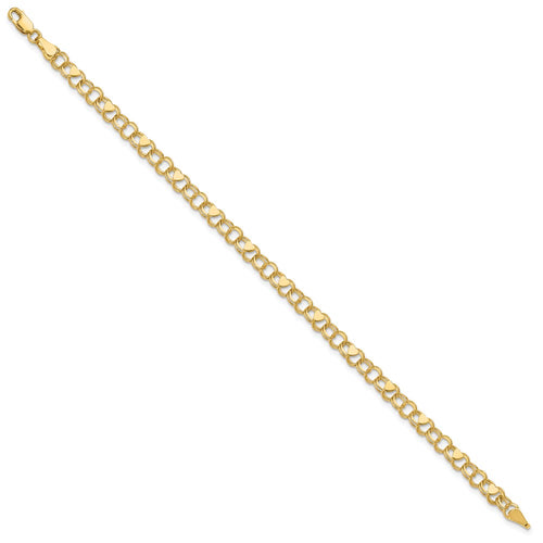 10k 4mm Solid Double Link with Hearts 8 inch Charm Bracelet
