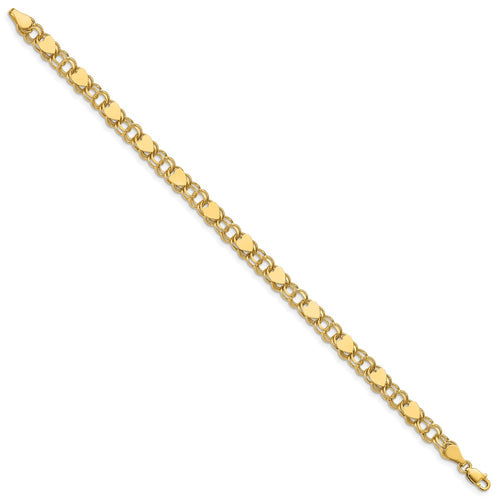 10k 6mm Solid Double Link with Hearts 7 inch Charm Bracelet