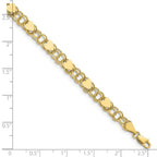 10k 6mm Solid Double Link with Hearts 7 inch Charm Bracelet