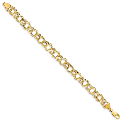 10k 8.5mm Hollow Double Link 7 inch Charm Bracelet