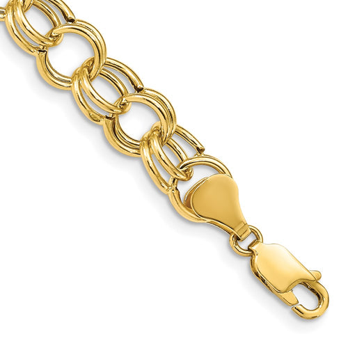10k 8.5mm Hollow Double Link 7 inch Charm Bracelet