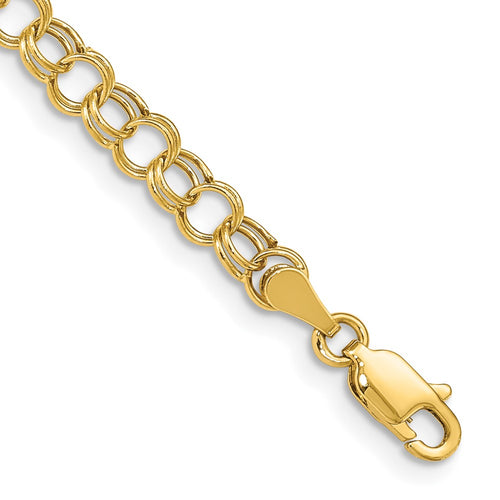 10k 5mm Hollow Double Link 7 inch Charm Bracelet
