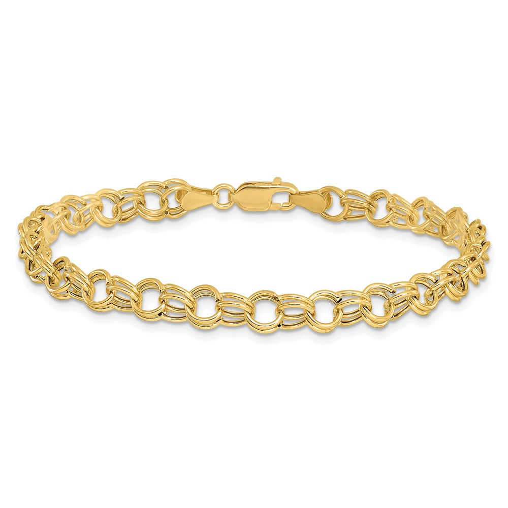 10k 6mm Hollow Double Link 8 inch Charm Bracelet