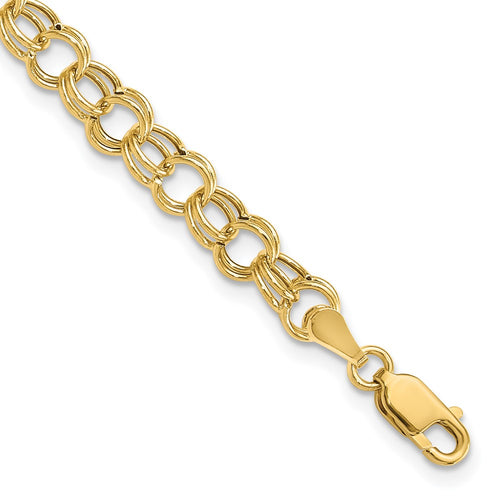 10k 6mm Hollow Double Link 7 inch Charm Bracelet