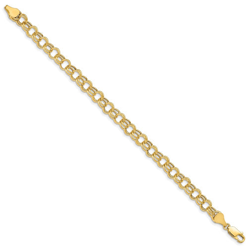 10k 6mm Hollow Double Link 7 inch Charm Bracelet