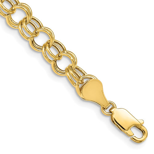10k 6mm Hollow Double Link 8 inch Charm Bracelet