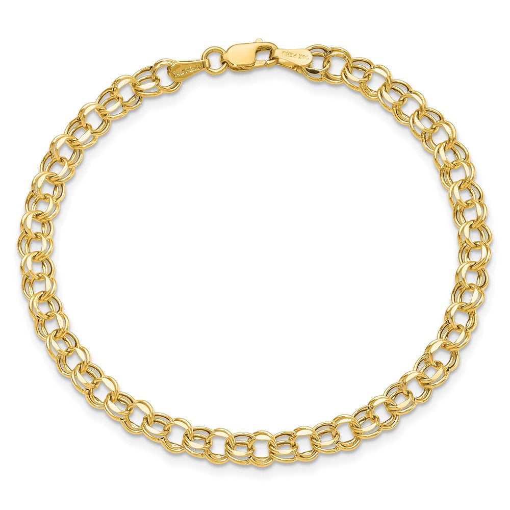 10k 4.5mm Hollow Diamond-cut Double Link 7 inch Charm Bracelet