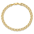 10k 4.5mm Hollow Diamond-cut Double Link 8 inch Charm Bracelet