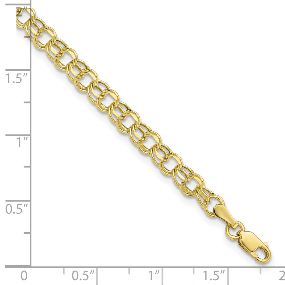 10k 4.5mm Hollow Diamond-cut Double Link 7 inch Charm Bracelet