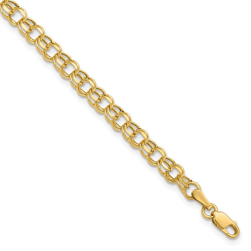 10k 4.5mm Hollow Diamond-cut Double Link 8 inch Charm Bracelet