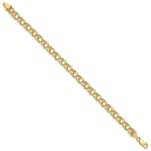10k 5mm Hollow Diamond-cut Double Link 8 inch Charm Bracelet