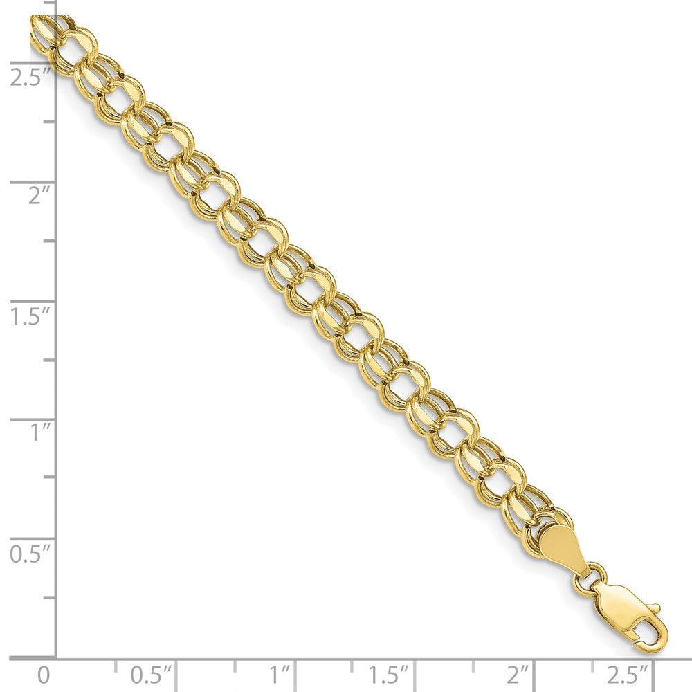10k 5mm Hollow Diamond-cut Double Link 8 inch Charm Bracelet