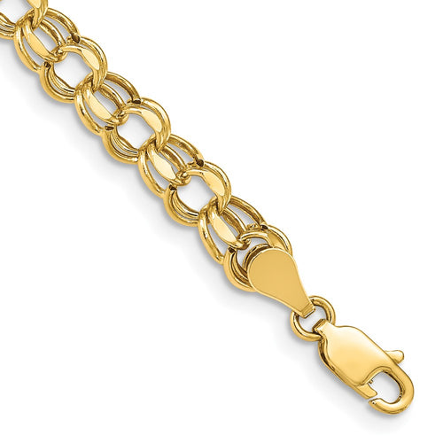 10k 5mm Hollow Diamond-cut Double Link 8 inch Charm Bracelet