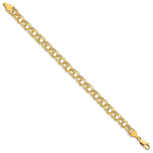 10k 6.5mm Hollow Diamond-cut Double Link 7 inch Charm Bracelet