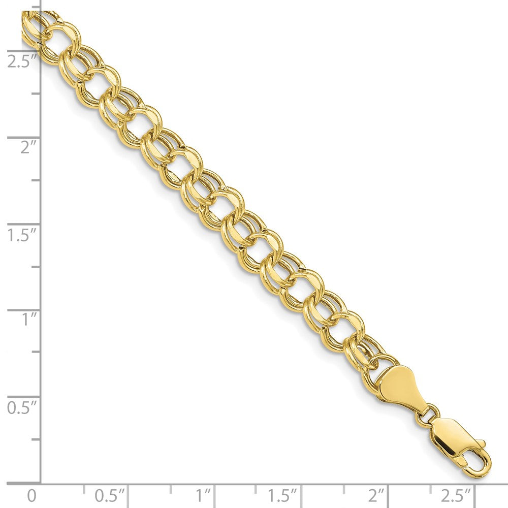 10k 6.5mm Hollow Diamond-cut Double Link 7 inch Charm Bracelet