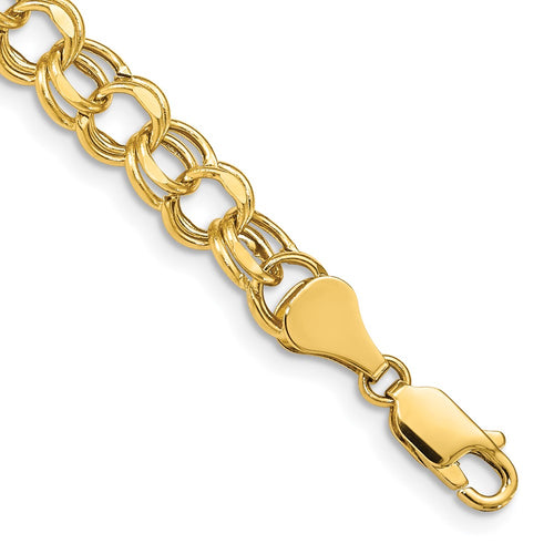 10k 6.5mm Hollow Diamond-cut Double Link 7 inch Charm Bracelet