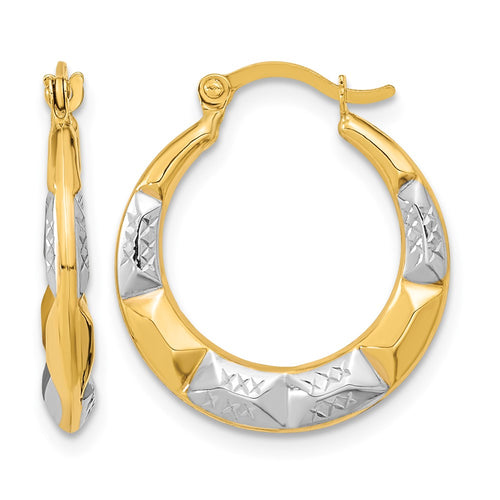 10K and Rhodium Hollow Hoop Earrings